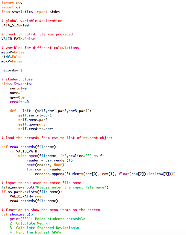 Please help me complete my Python program | Chegg.com