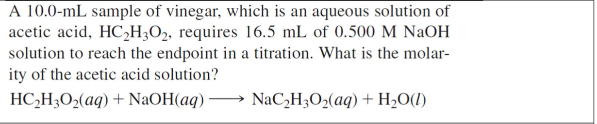 Solved A 10.0-mL sample of vinegar, which is an aqueous | Chegg.com