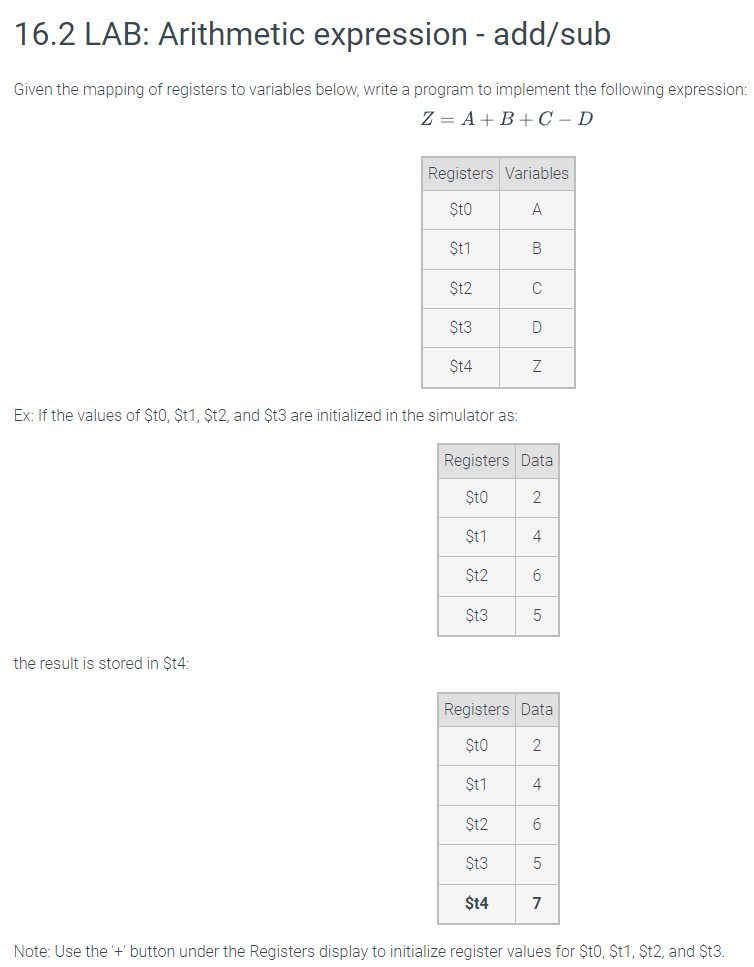 Solved 16.2 LAB: Arithmetic expression - add/sub Given the | Chegg.com