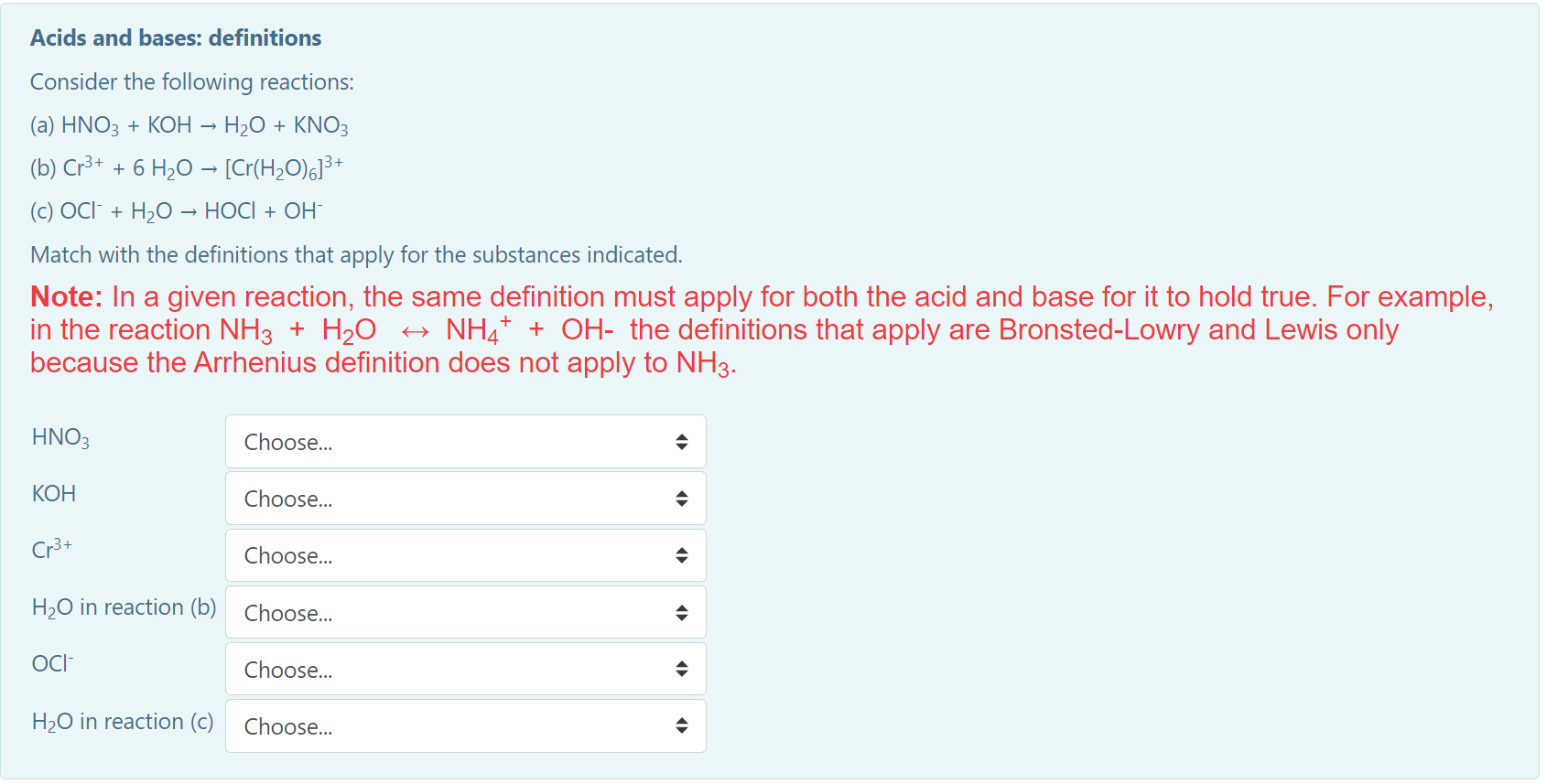 Solved Acids and bases: definitions Consider the following | Chegg.com