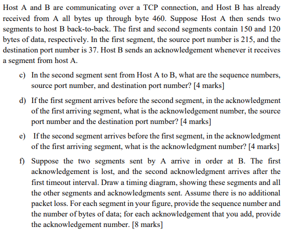 Solved Host A and B are communicating over a TCP connection, | Chegg.com