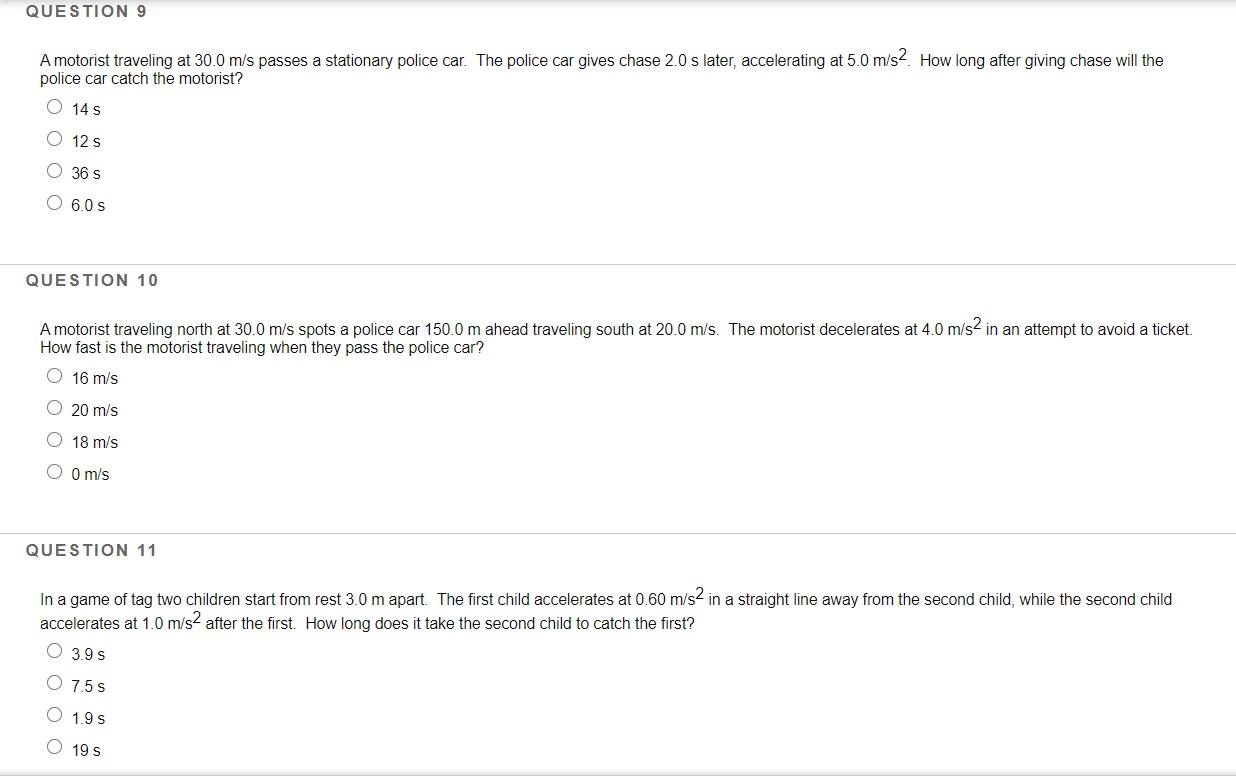 Solved QUESTION 9 A Motorist Traveling At 30 0 M s Passes A Chegg