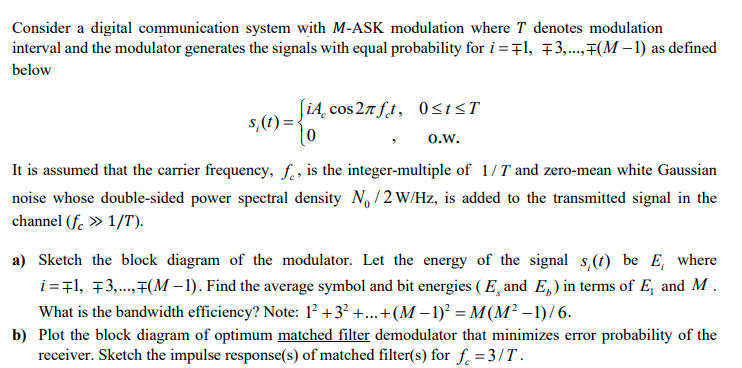 Solved Consider a digital communication system with M-ASK | Chegg.com