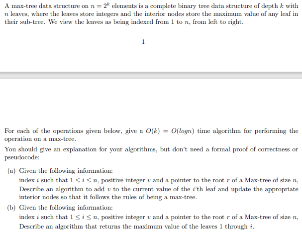 Solved A max-tree data structure on n=2 elements is a | Chegg.com
