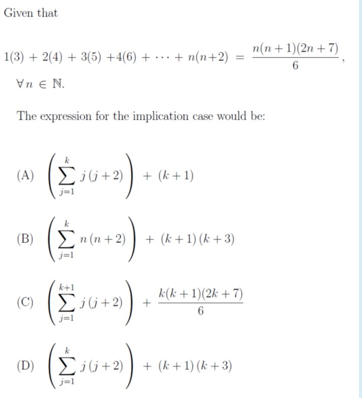 Solved Given that η(η + 1)(2n + 7) 6 1(3) + 2(4) + 3(5) | Chegg.com