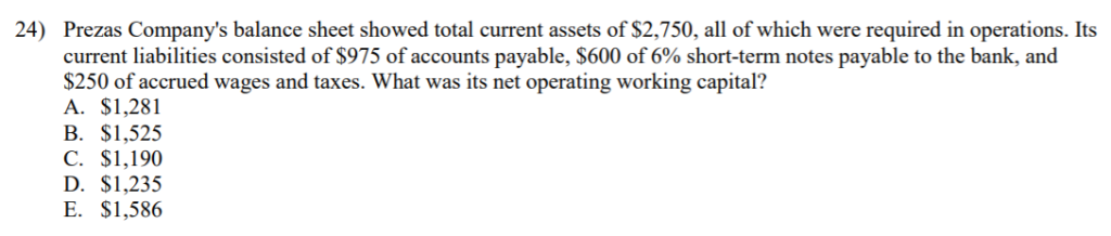 Solved Prezas Company's balance sheet showed total current | Chegg.com