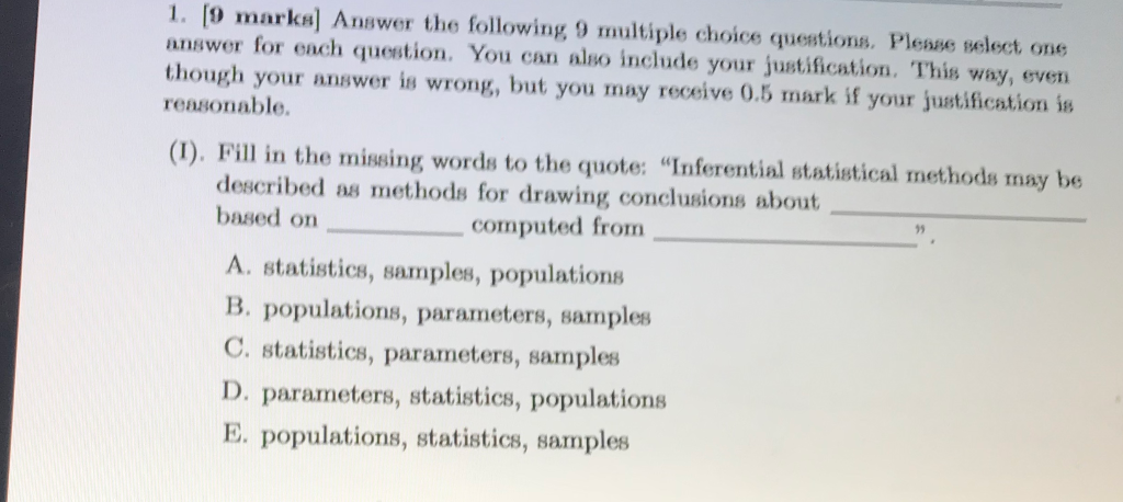 Solved 1. [9 marks] Answer the following 9 multiple choice | Chegg.com