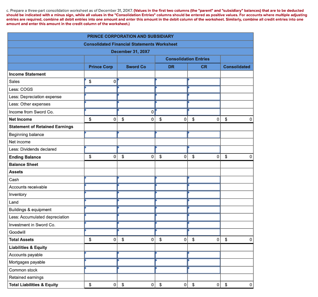 Solved Prince Corporation acquired 100 percent of Sword | Chegg.com