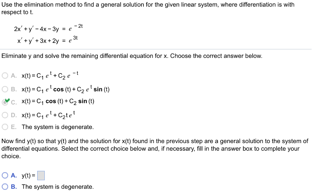 Solved Use the elimination method to find a general solution | Chegg.com