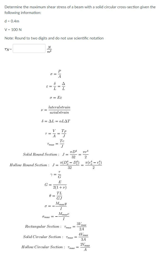 Solved Determine the maximum shear stress of a beam with a | Chegg.com
