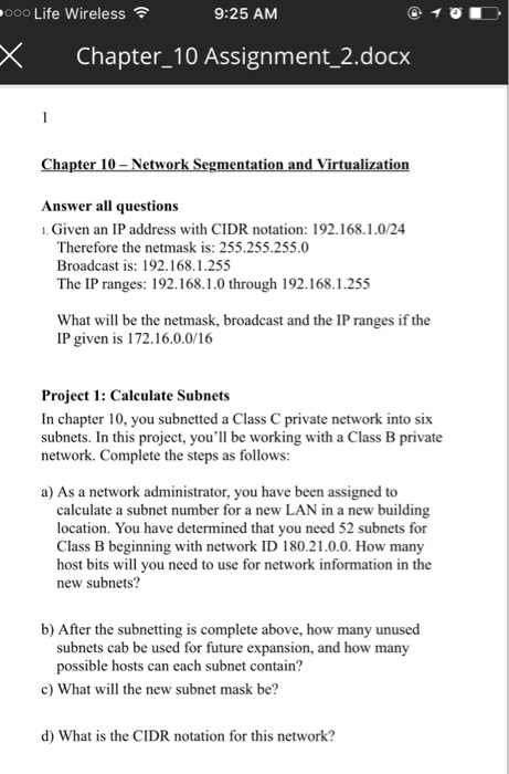 Solved 000 Life Wireless 9:25 AM XChapter_10 Assignment | Chegg.com