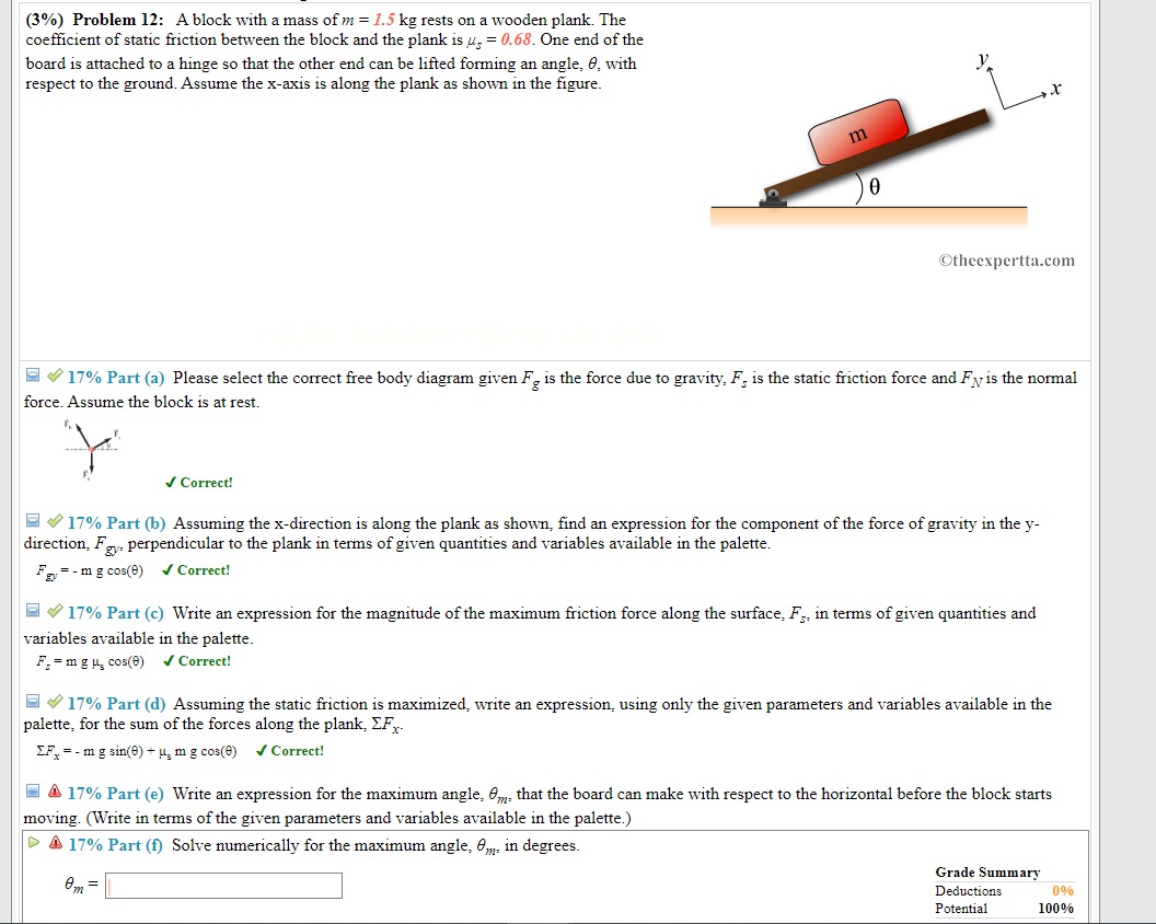 Solved (3) Problem 12 A Block With A Mass Of M= 1.5 Kg
