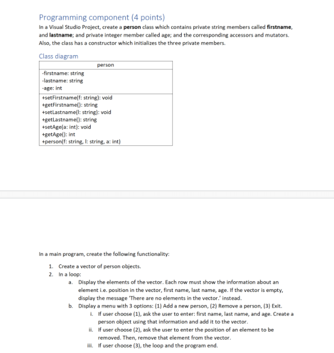 Solved Programming component (4 points) In a Visual Studio | Chegg.com