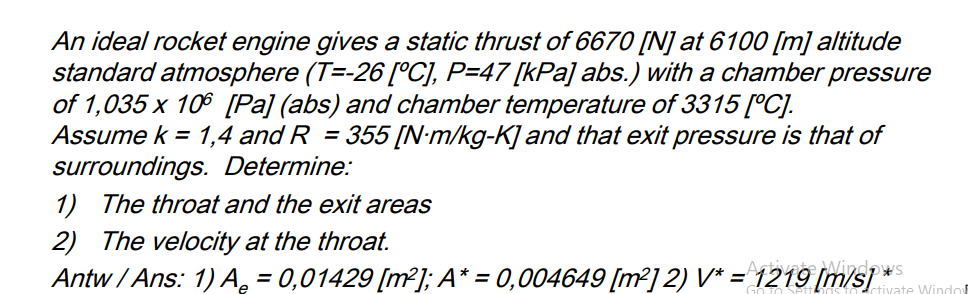 Solved An ideal rocket engine gives a static thrust of \\( | Chegg.com