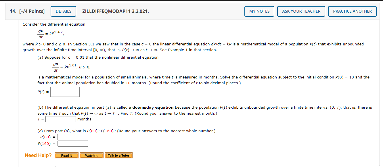 Solved 14. [-14 Points] DETAILS ZILLDIFFEQMODAP11 3.2.021. | Chegg.com