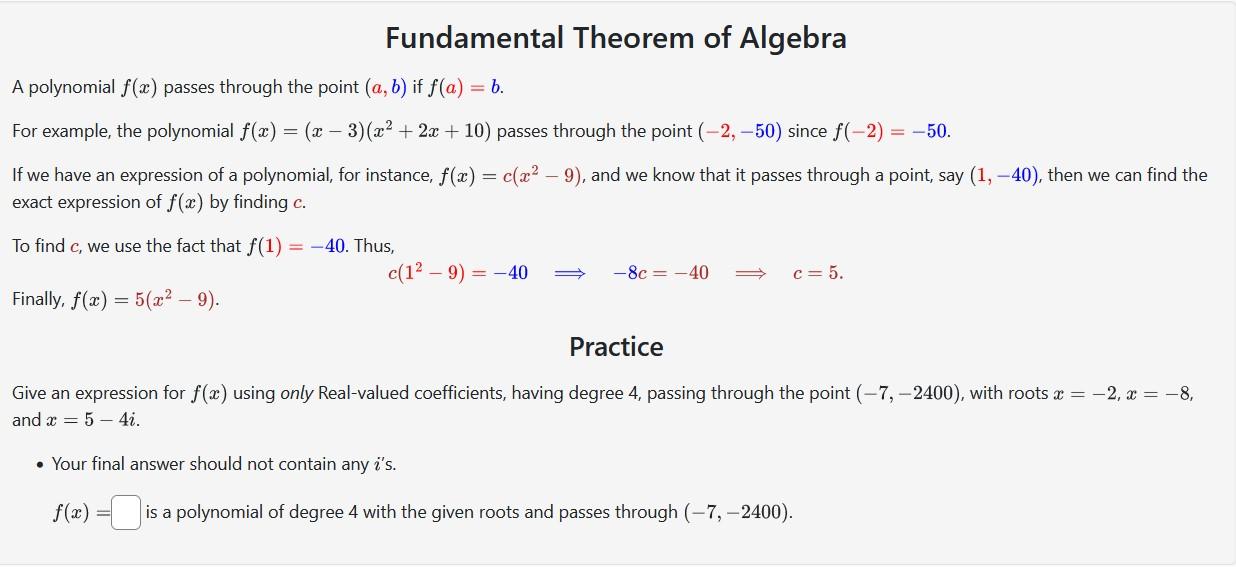Solved Fundamental Theorem of Algebra A polynomial f(x) | Chegg.com