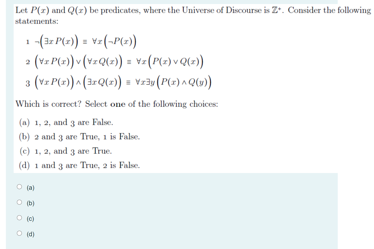 Solved Let P 1 And Q 1 Be Predicates Where The Univers Chegg Com