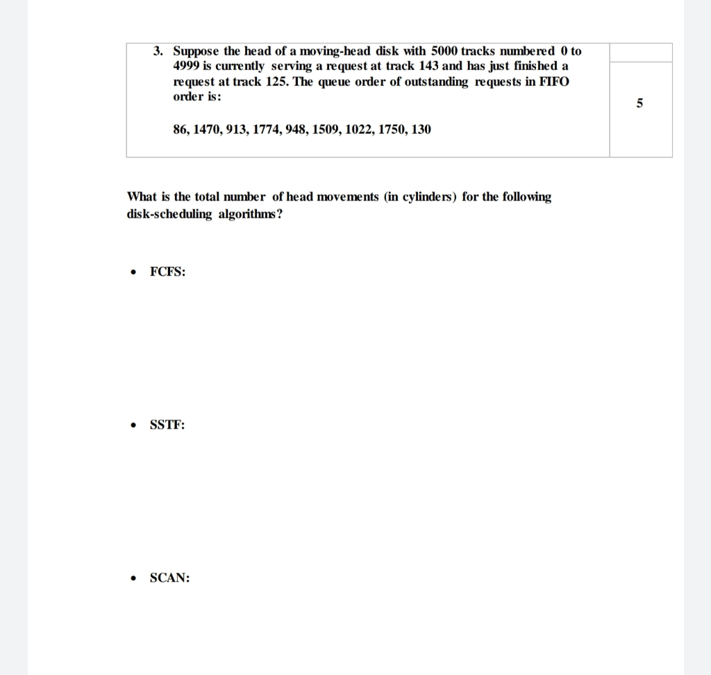 Solved 3. Suppose the head of a moving-head disk with 5000 | Chegg.com