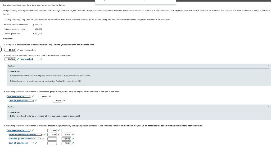 Solved Predetermined Overhead Rate, Overhead Variances, | Chegg.com