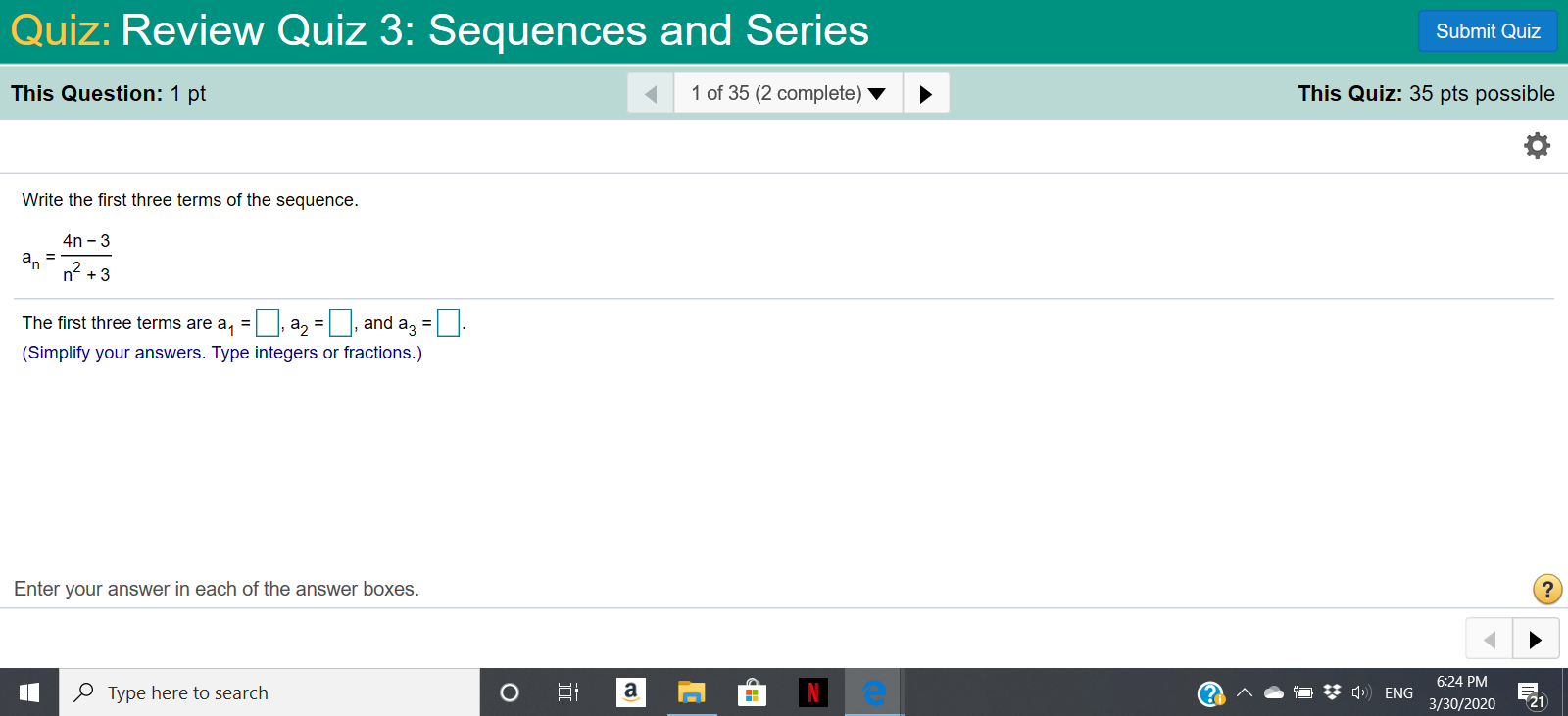 Solved Quiz: Review Quiz 3: Sequences and Series Submit Quiz | Chegg.com