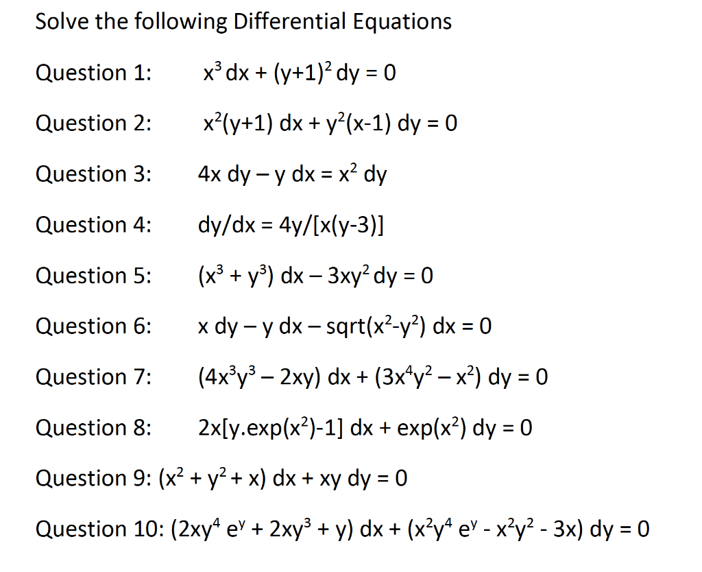 Solved Solve the following Differential Equations Question | Chegg.com