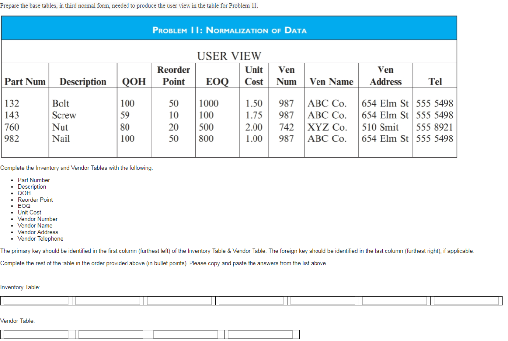 Solved Prepare the base tables, in third normal form, needed