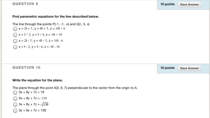 Solved QUESTION 9 10 points Save Answer Find parametric | Chegg.com