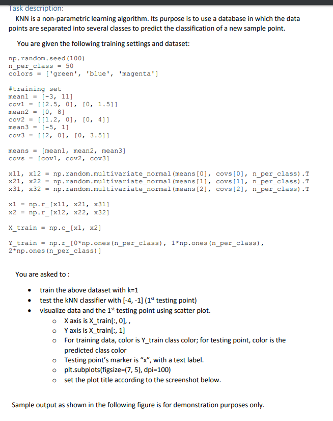 Task description KNN is a non-parametric learning | Chegg.com