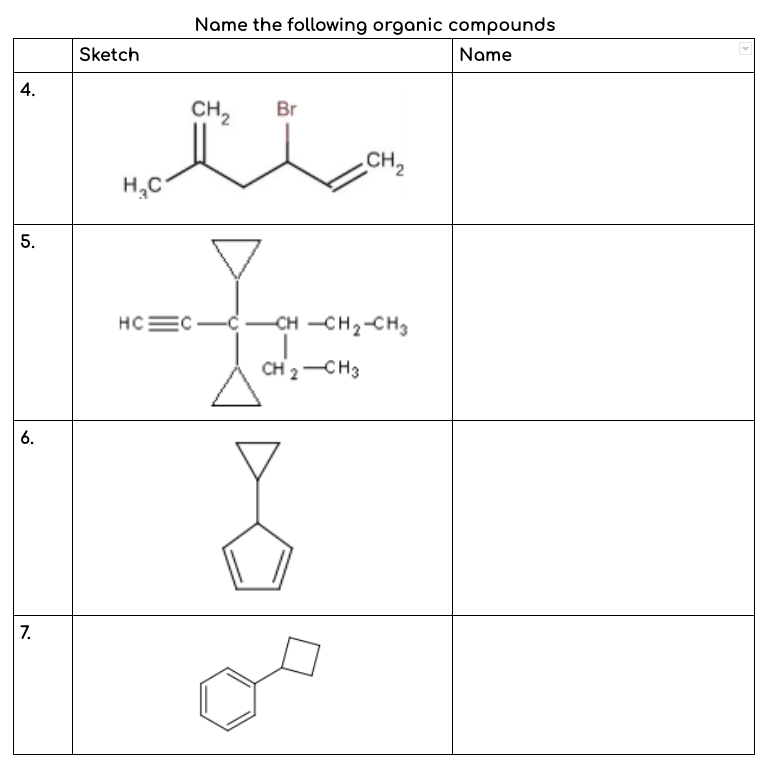 Solved Name the following organic compounds | Chegg.com