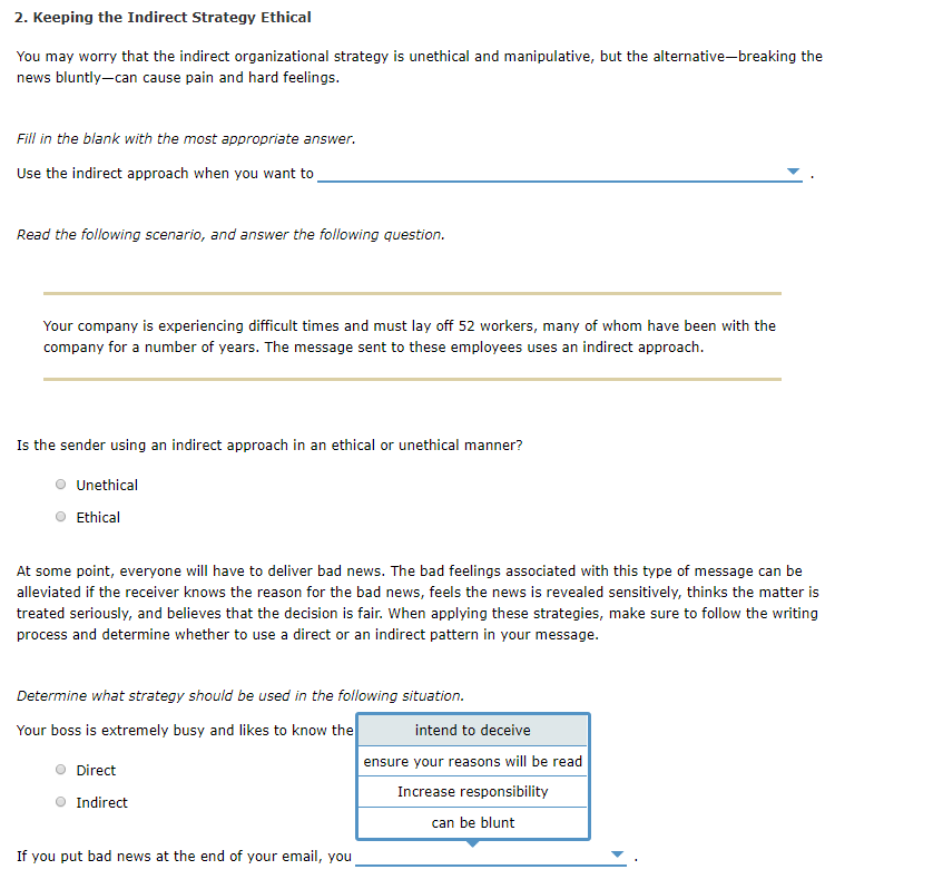 Solved 2. Keeping the Indirect Strategy Ethical You may | Chegg.com