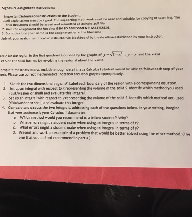Solved Signature Assignment Instructions: Important | Chegg.com