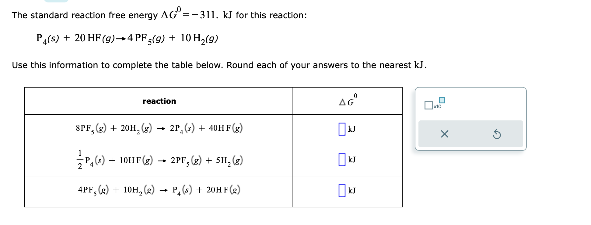 Solved The Standard Reaction Free Energy Δg0 −311 Kj For