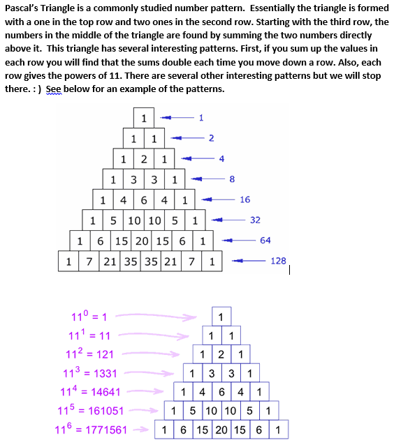 Solved Pascal s Triangle is a commonly studied number Chegg