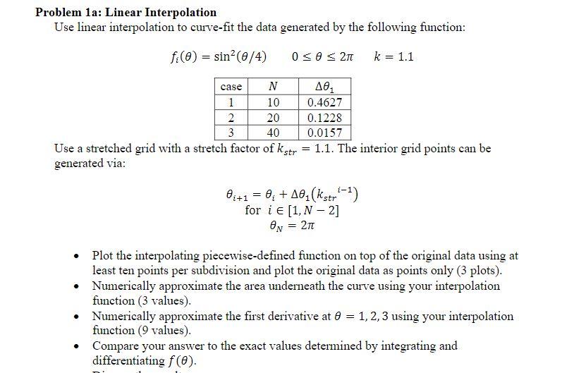 Problem 1a: Linear Interpolation Use linear | Chegg.com