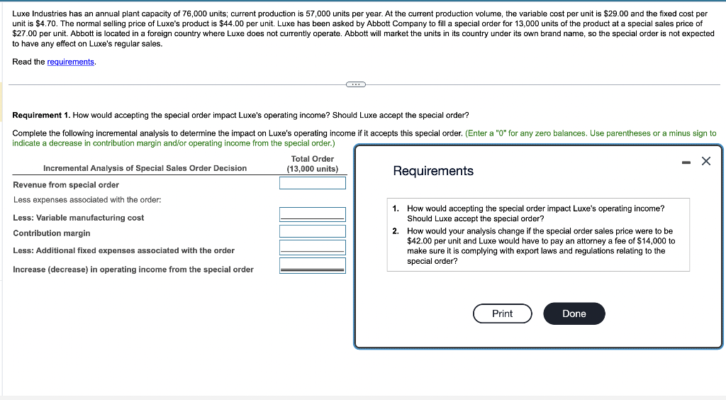Solved Luxe Industries has an annual plant capacity of