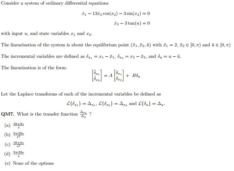 Solved Consider a system of ordinary differential equations | Chegg.com