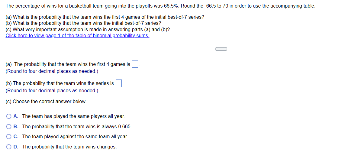 Solved The percentage of wins for a basketball team going | Chegg.com