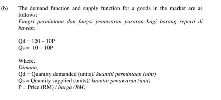 Solved (b) The demand function and supply function for a | Chegg.com