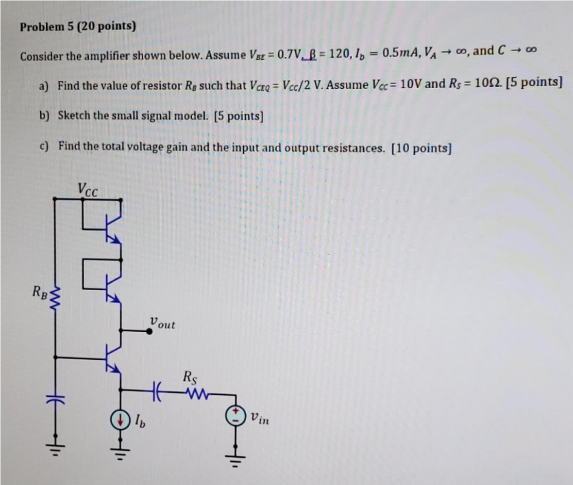 Problem 5 (20 points) Consider the amplifier shown | Chegg.com
