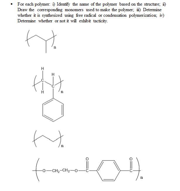 Solved For Each Polymer Identify The Name Of The Polymer | Chegg.com