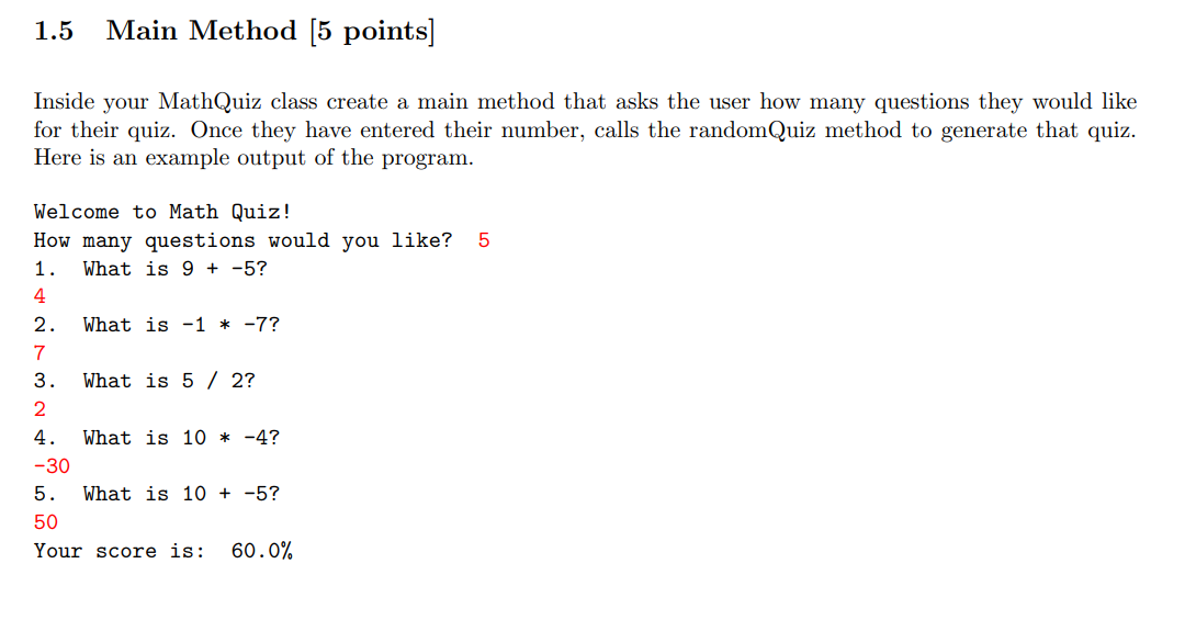 Solved Inside your MathQuiz class create a main method that | Chegg.com