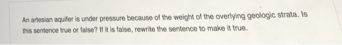 Solved An artesian aquifer is under pressure because of the | Chegg.com