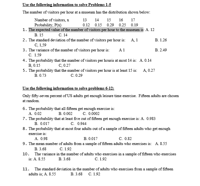 Solved Use the following information to solve Problems 1-5 | Chegg.com