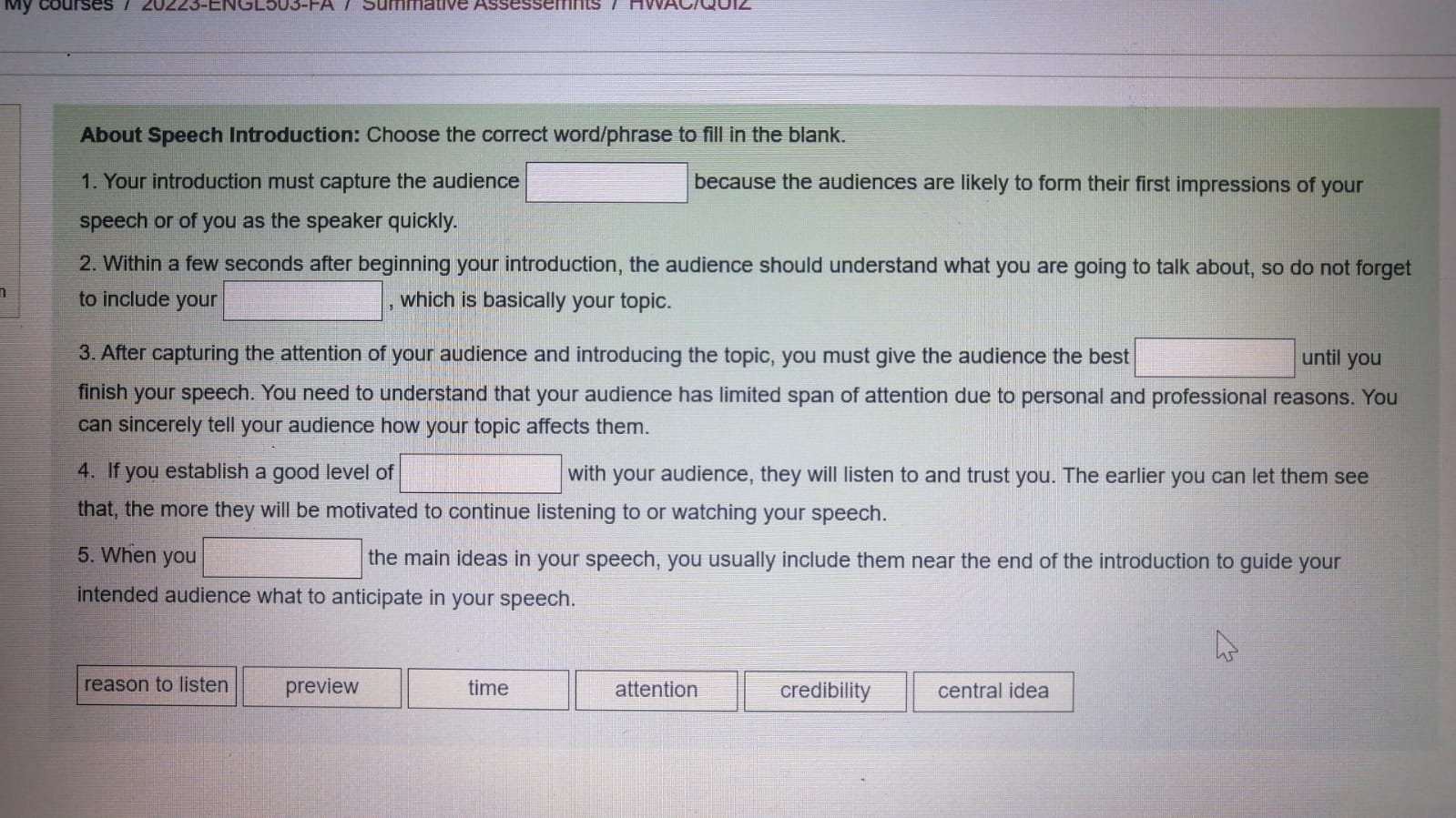 About Speech Introduction: Choose the correct | Chegg.com