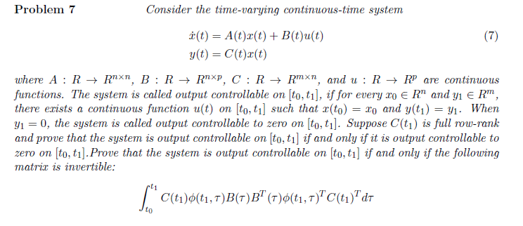 Problem 7 Consider The Time Varying Continuous Tim Chegg Com