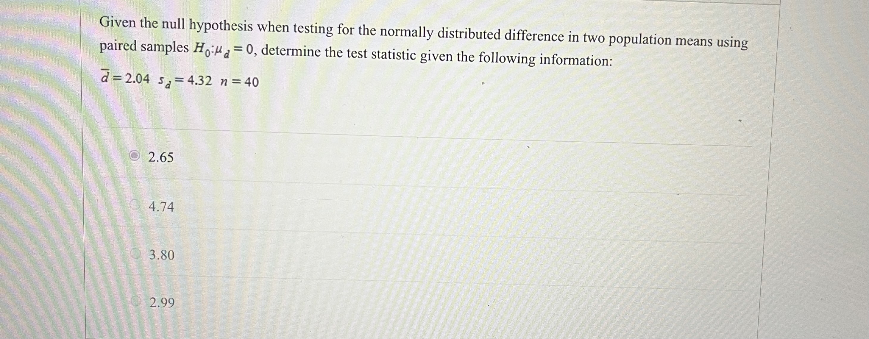Solved Given the null hypothesis when testing for the | Chegg.com