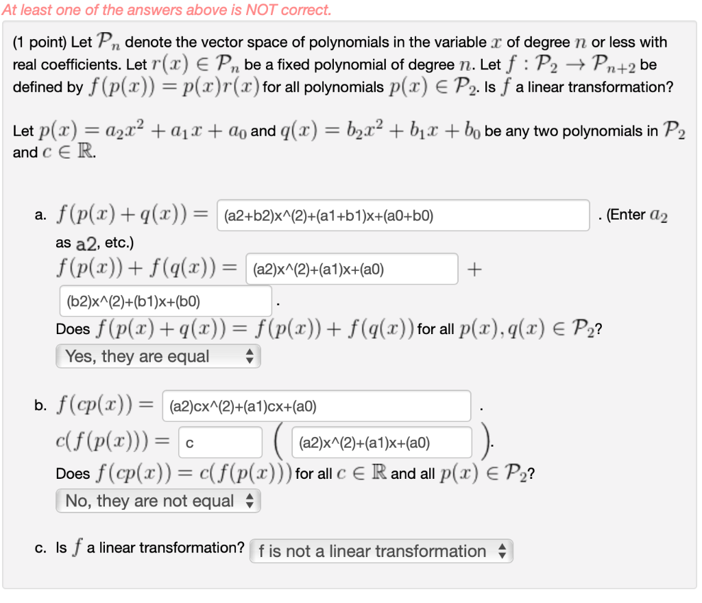 Solved At Least One Of The Answers Above Is Not Correct Chegg Com