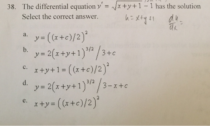 Solved 38. The differential equation y ty1-1 has the | Chegg.com