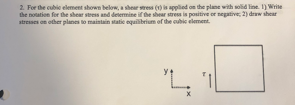 Solved 2. For the cubic element shown below, a shear stress | Chegg.com