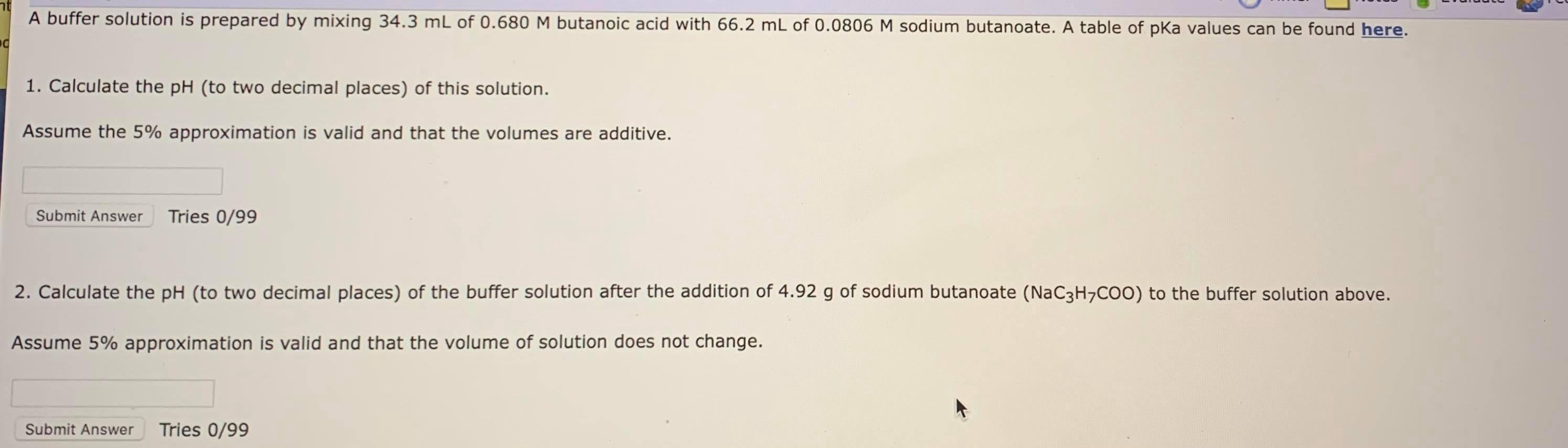 Solved A buffer solution is prepared by mixing 34.3 mL of | Chegg.com